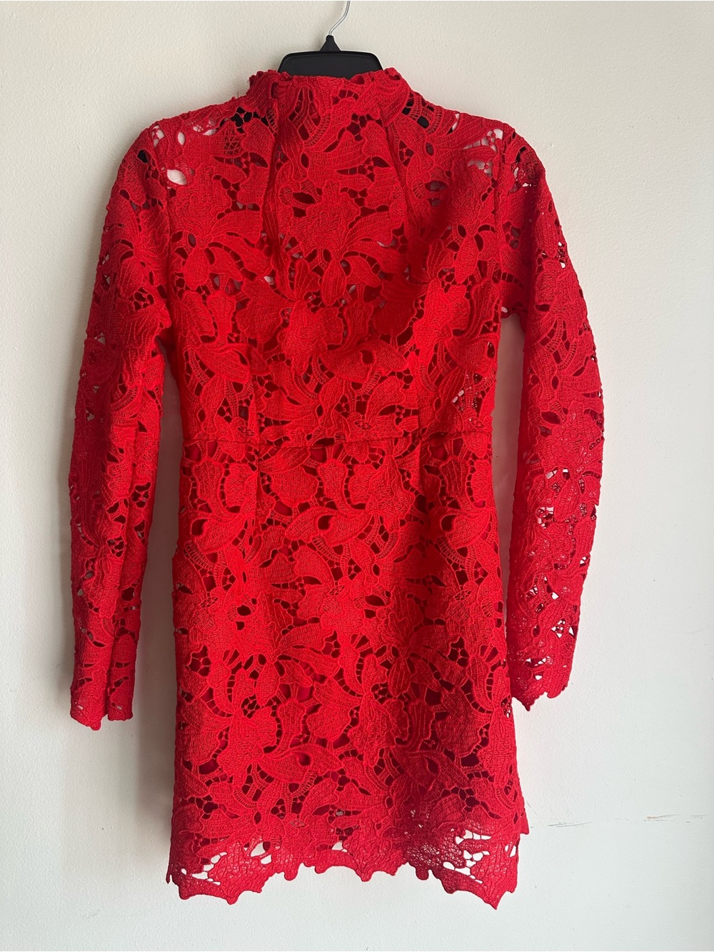 NADINE MERABI Red Lace Crochet Mini Dress